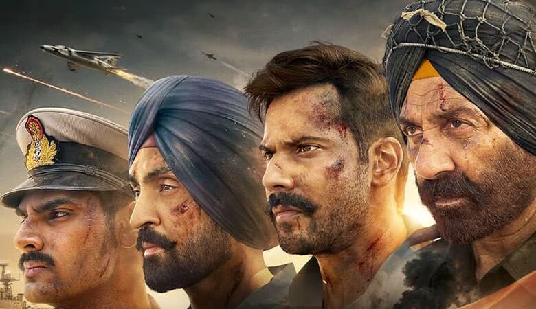 Border 2 movie poster featuring Sunny Deol with latest box office collection numbers showing 350 crore club milestone