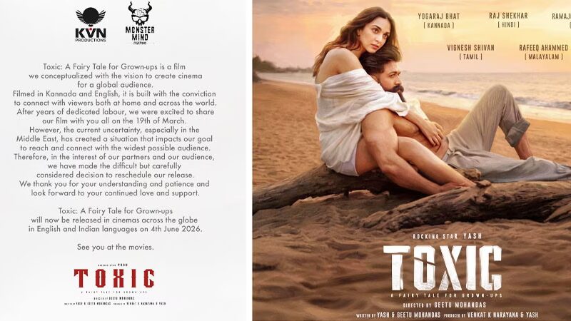 Yash's Toxic movie poster alongside Aadu 3 and Dhurandhar 2, as the massive pan-India release gets delayed to June 4.